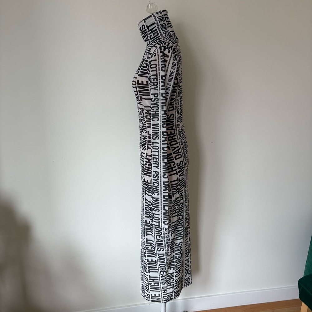 Ksubi The Opposite Mesh White Black Graphic Print Bodycon Midi Mock Neck Dress S - Picture 3 of 10